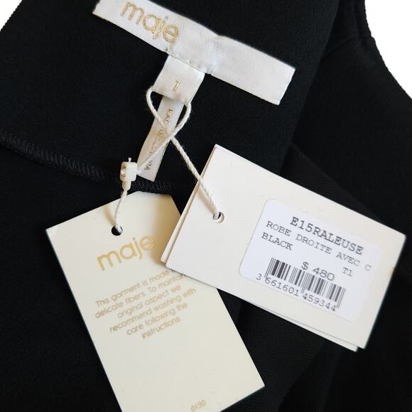 MAJE Raleuse sleeveless chain embellished crepe sheath dress in black Sz 1 S NEW - Picture 7 of 8